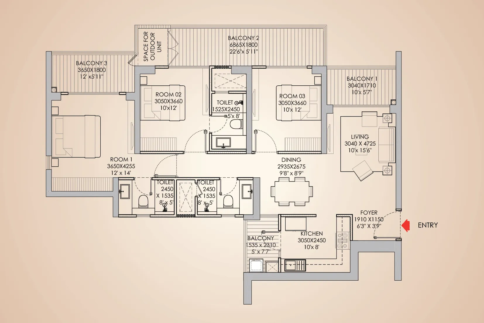 Floor Plan 3 BHK