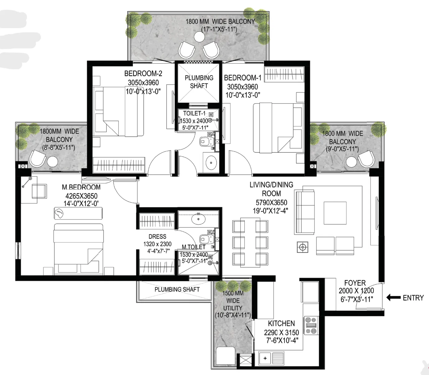 Floor Plan 3 BHK