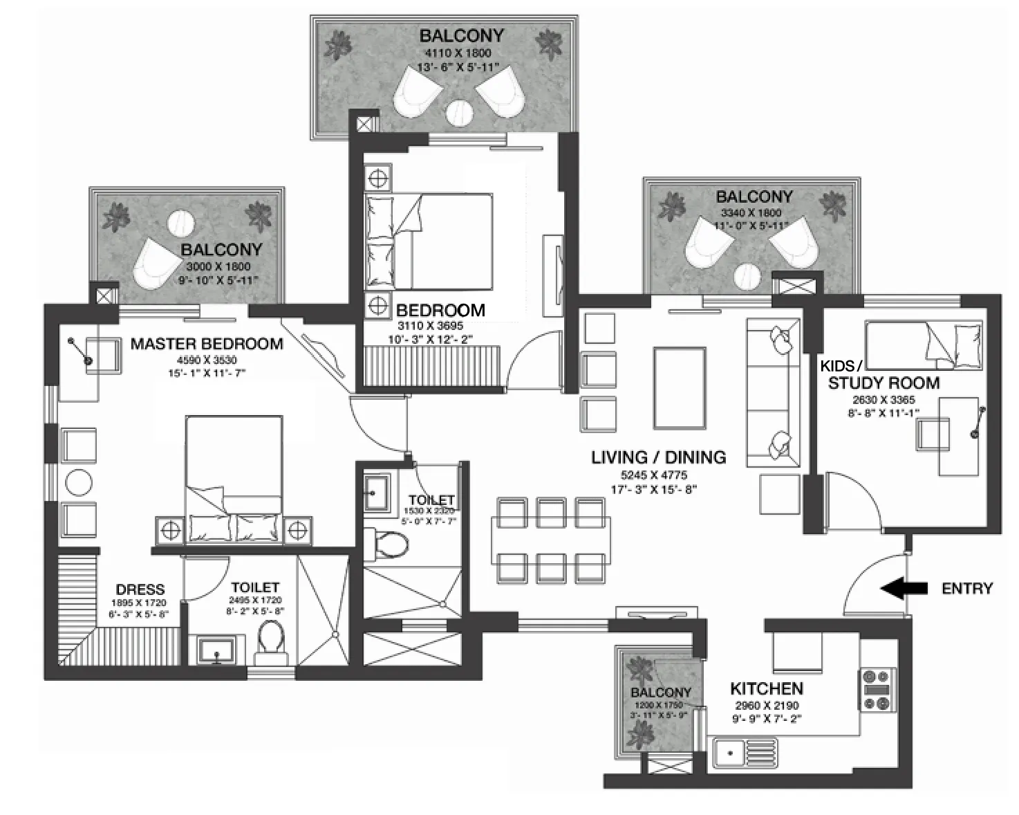 Floor Plan 3 BHK