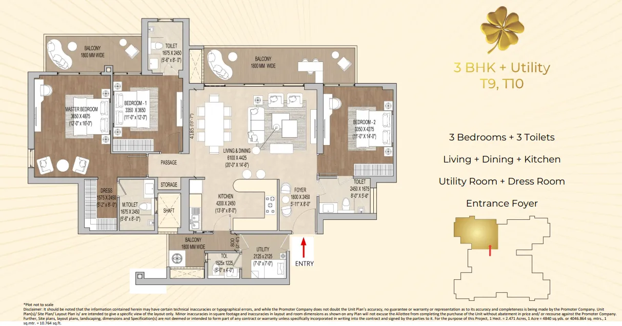 Floor Plan 3 BHK + Utility