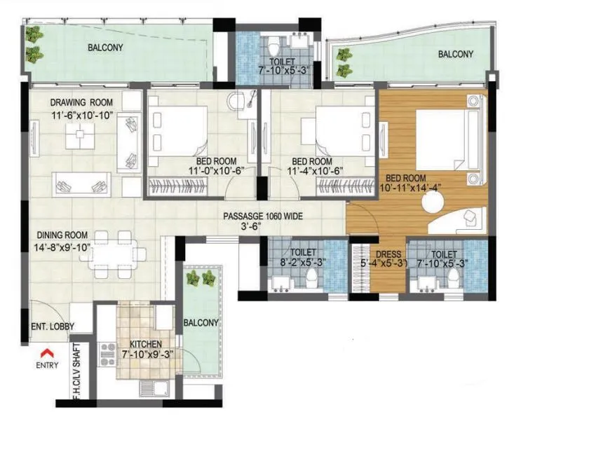Floor Plan 3 BHK