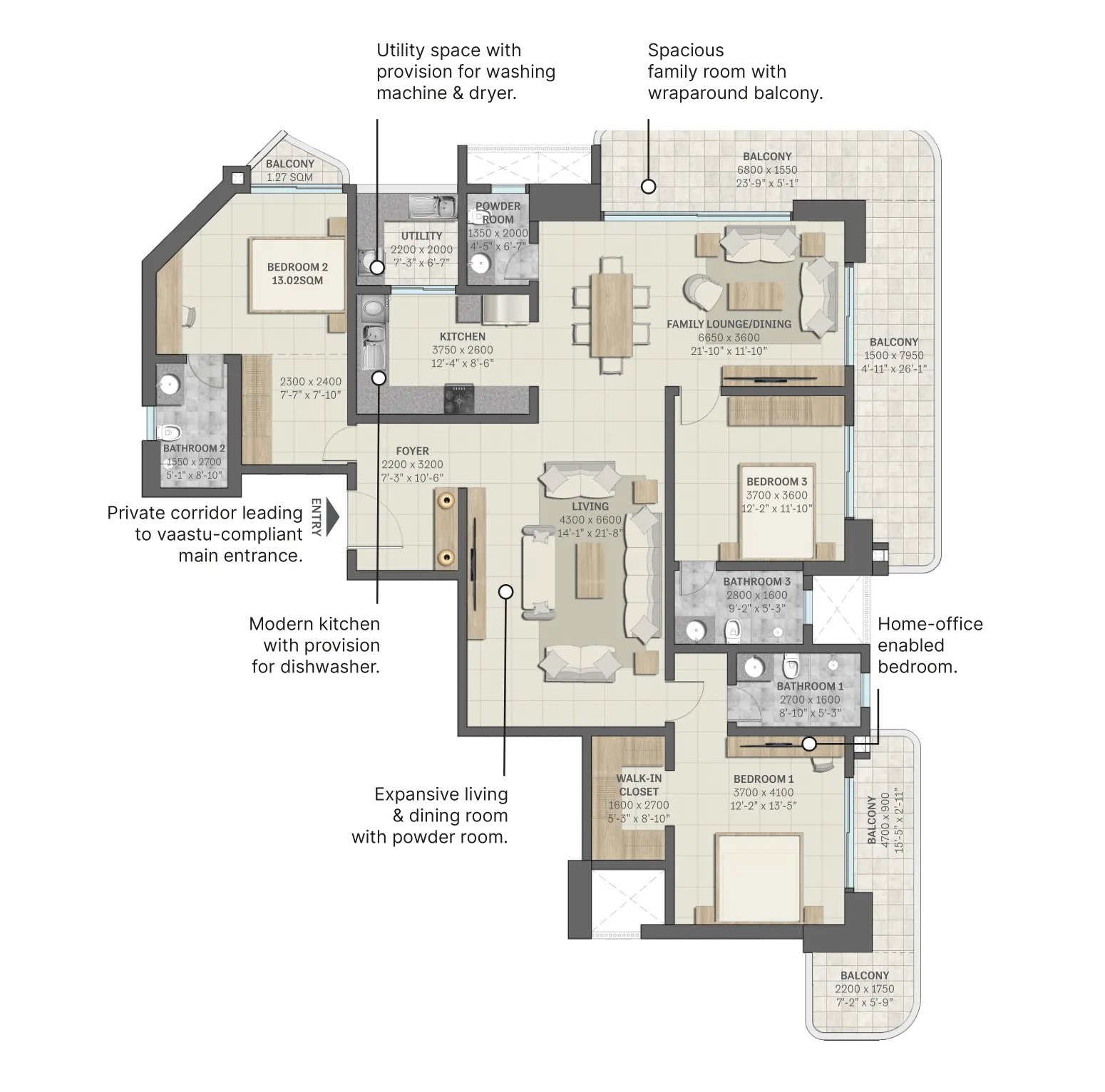 Floor Plan 3 BHK