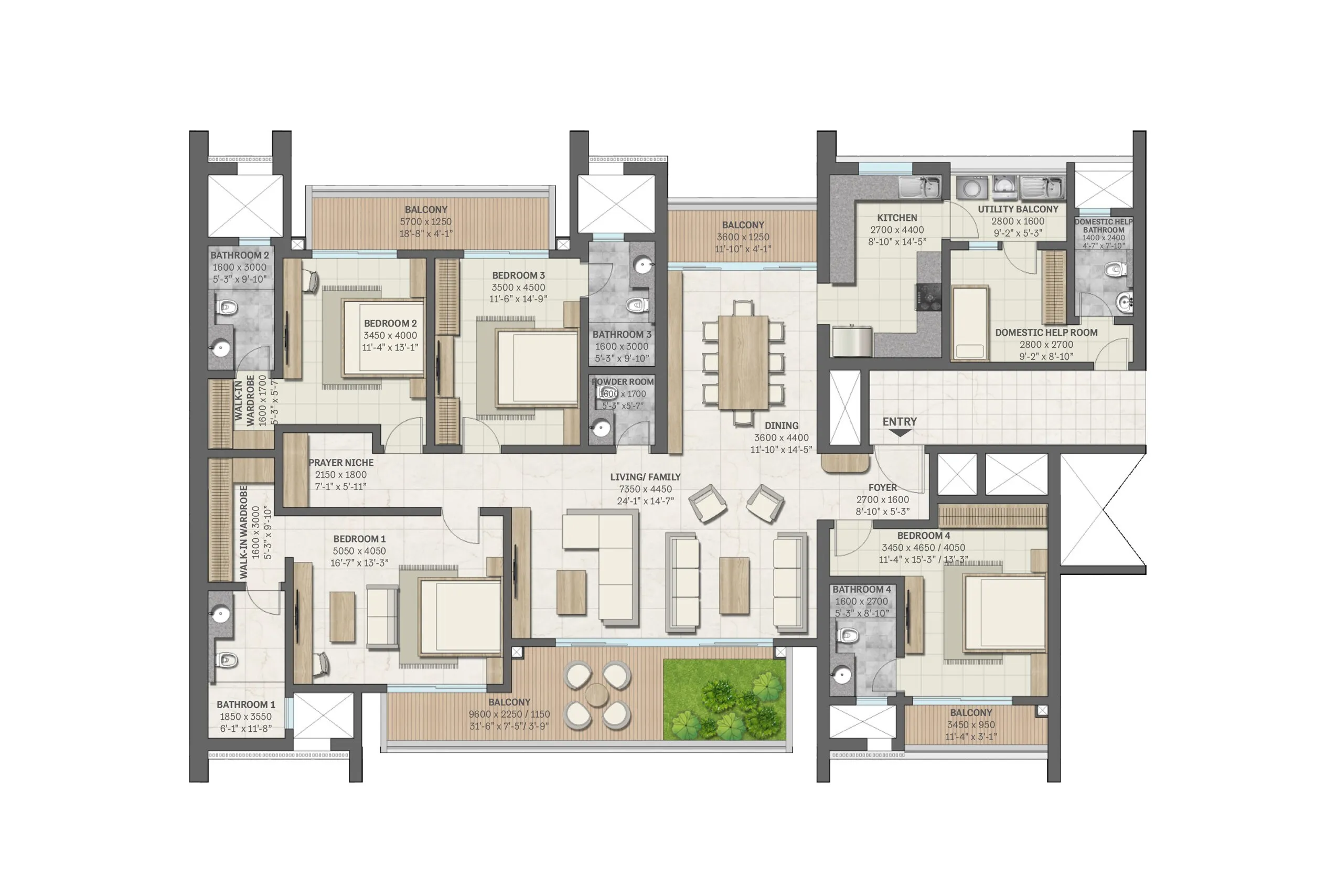 Floor Plan 4 BHK