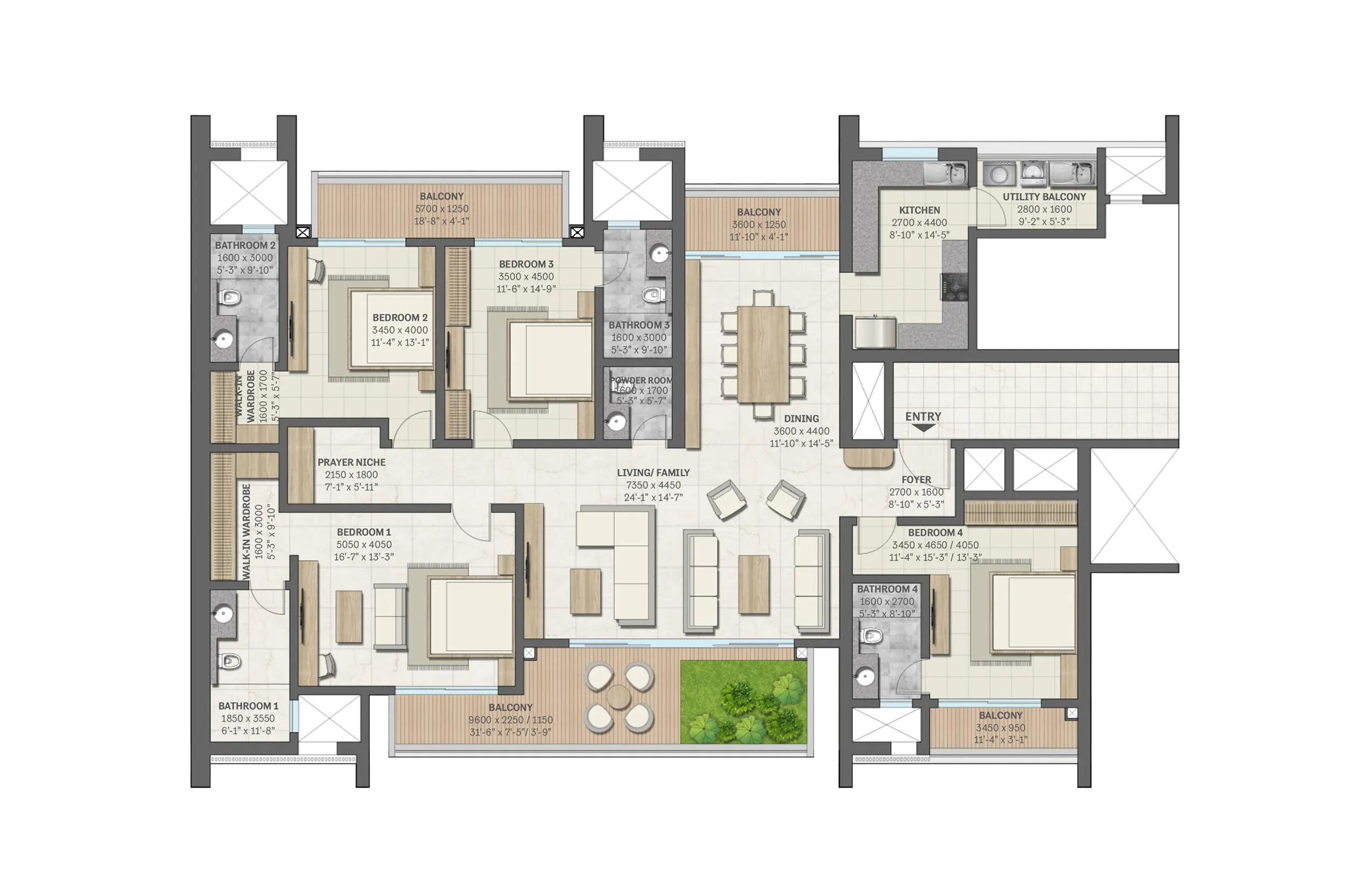 Floor Plan 4 BHK