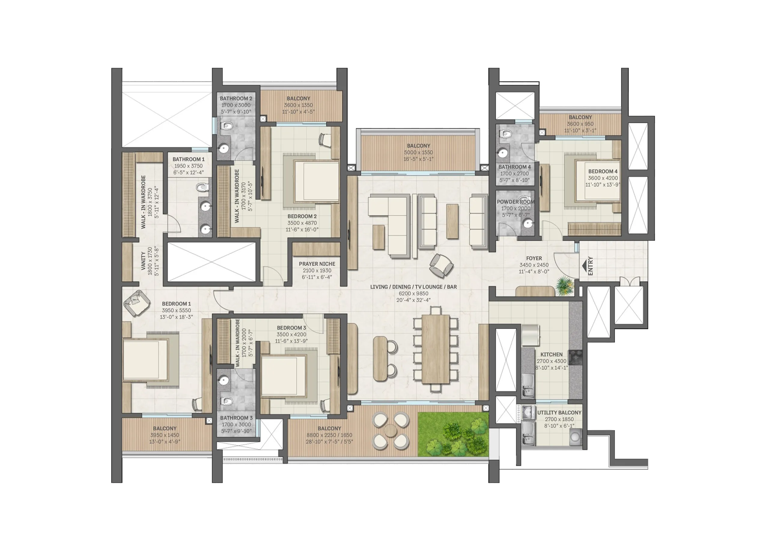 Floor Plan 4 BHK