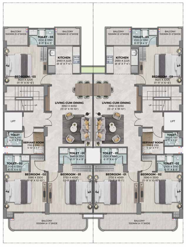 Floor Plan 3 BHK + Utility