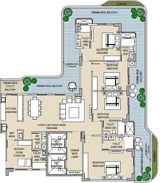 Floor Plan 4 BHK