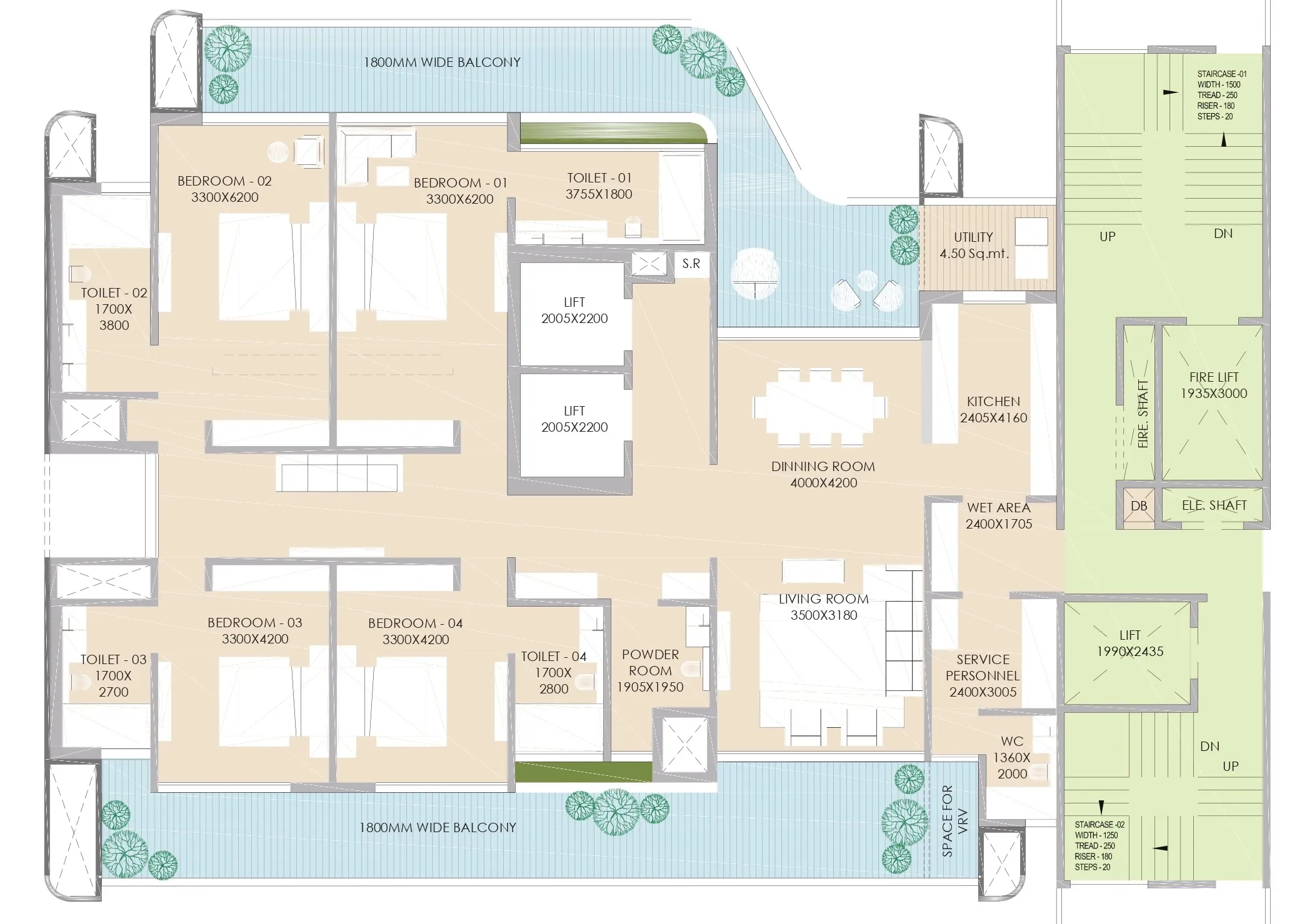 Floor Plan 4 BHK