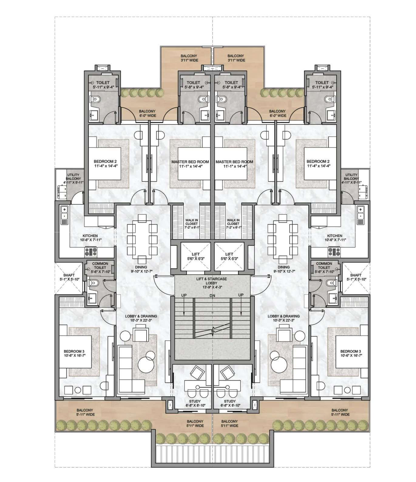 Floor Plan 3 BHK + Study
