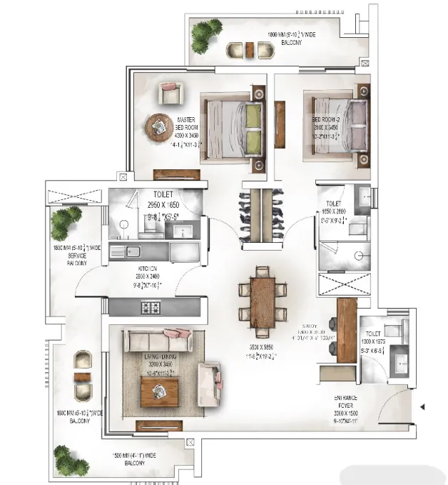 Floor Plan 2 LDK + Study