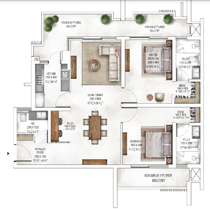 Floor Plan 2 LDK + Study