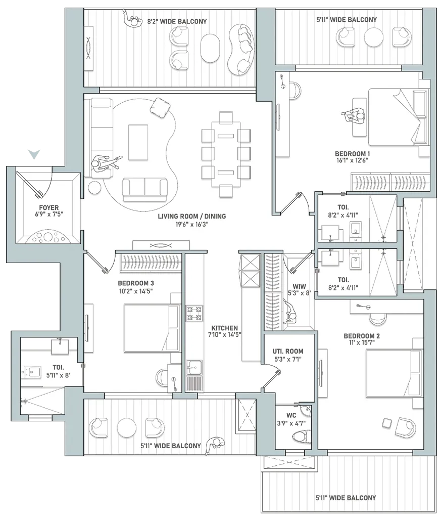 Floor Plan 3 BHK