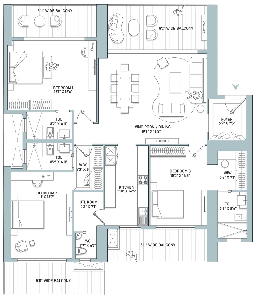 Floor Plan 3 BHK