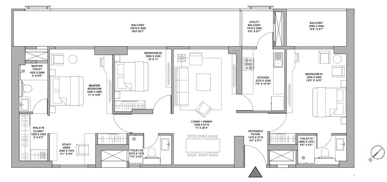 Floor Plan 3 BHK