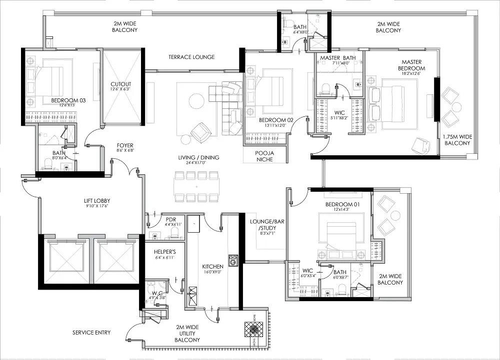 Floor Plan 4 BHK