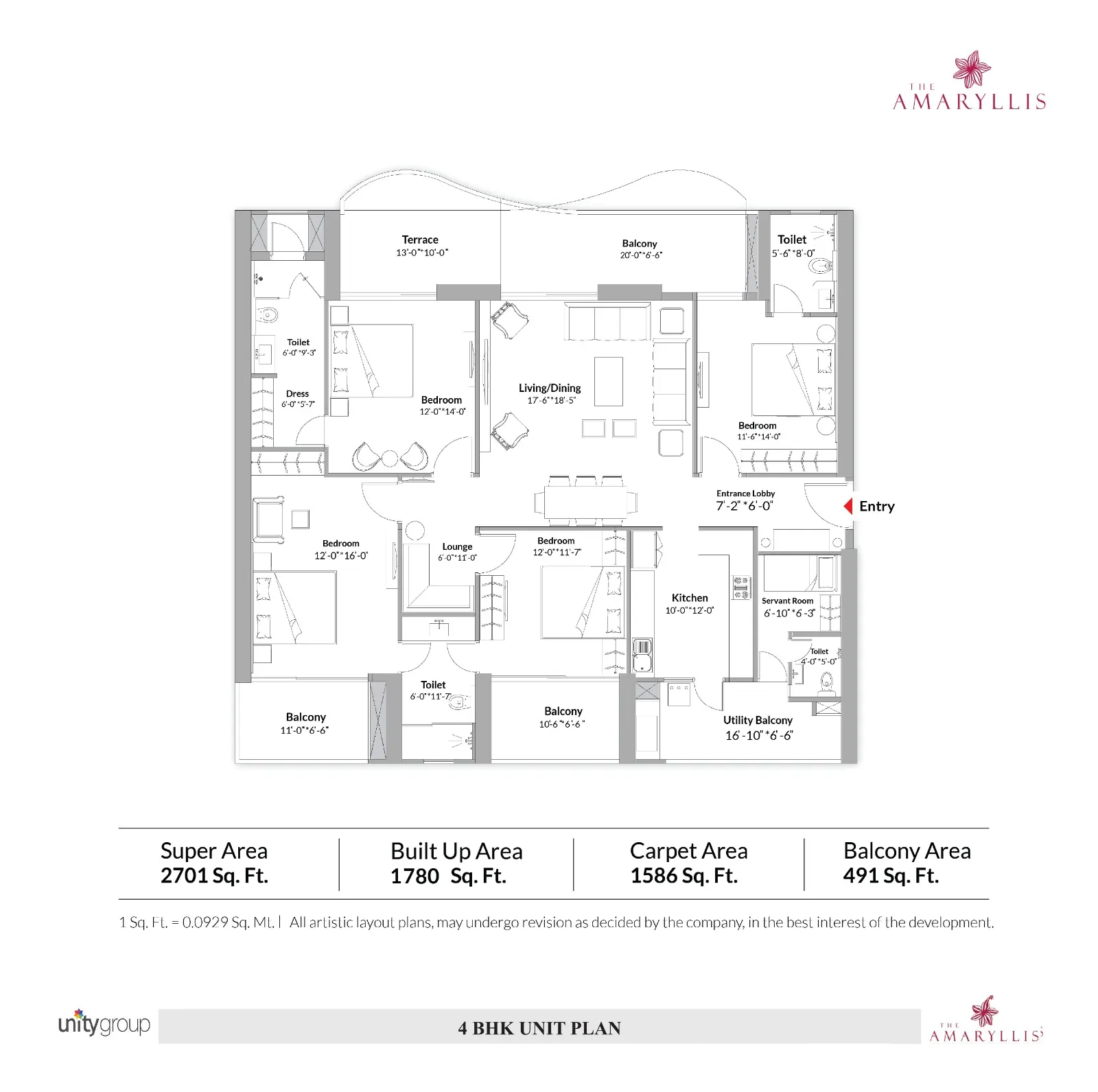 Floor Plan 4 BHK + SQ