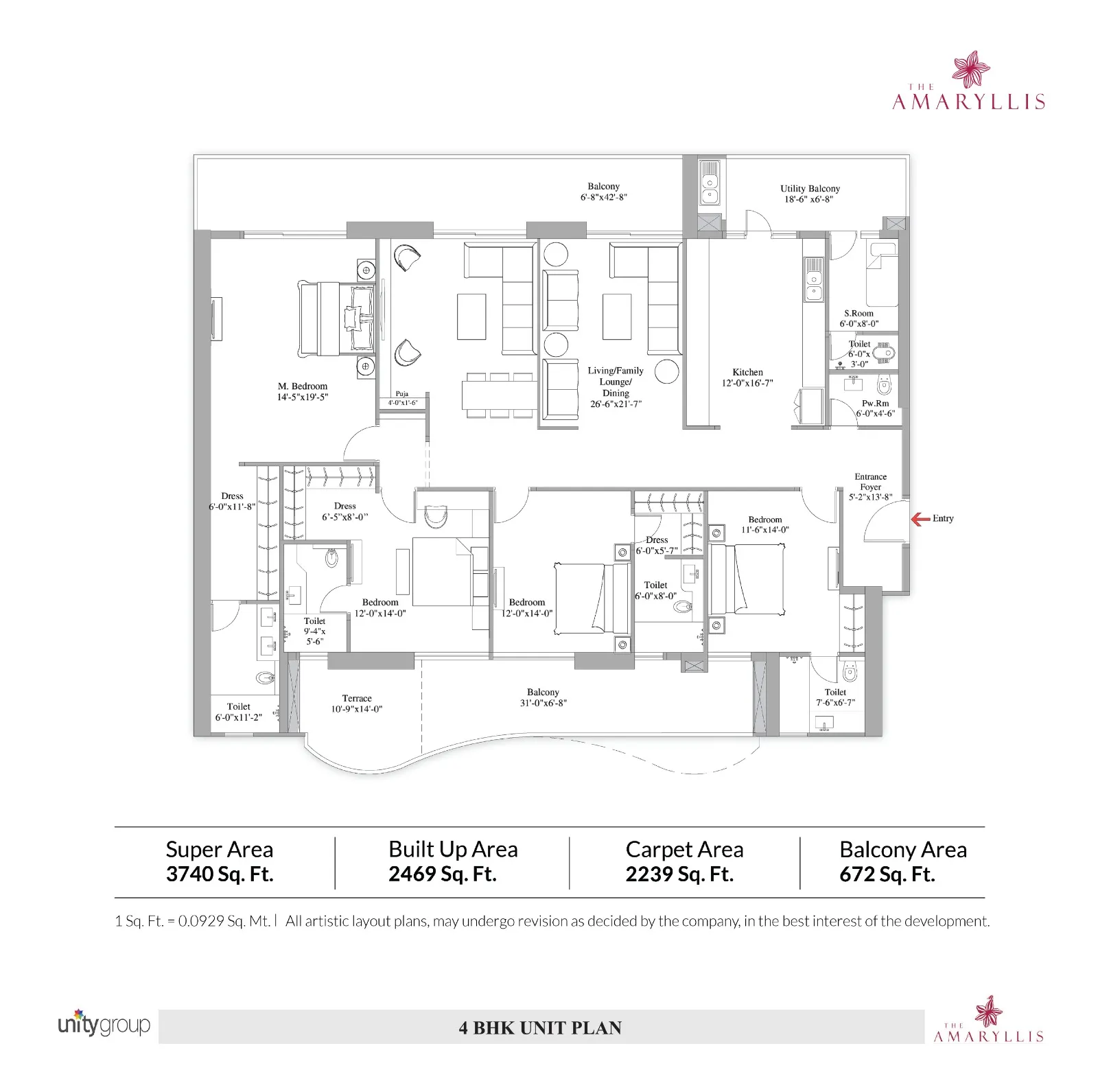 Floor Plan 4 BHK + SQ