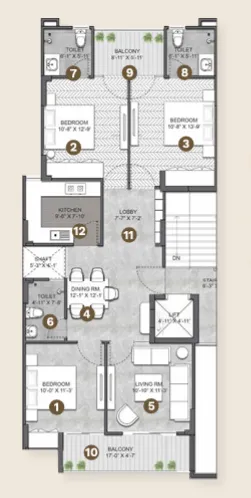 Floor Plan 3 BHK