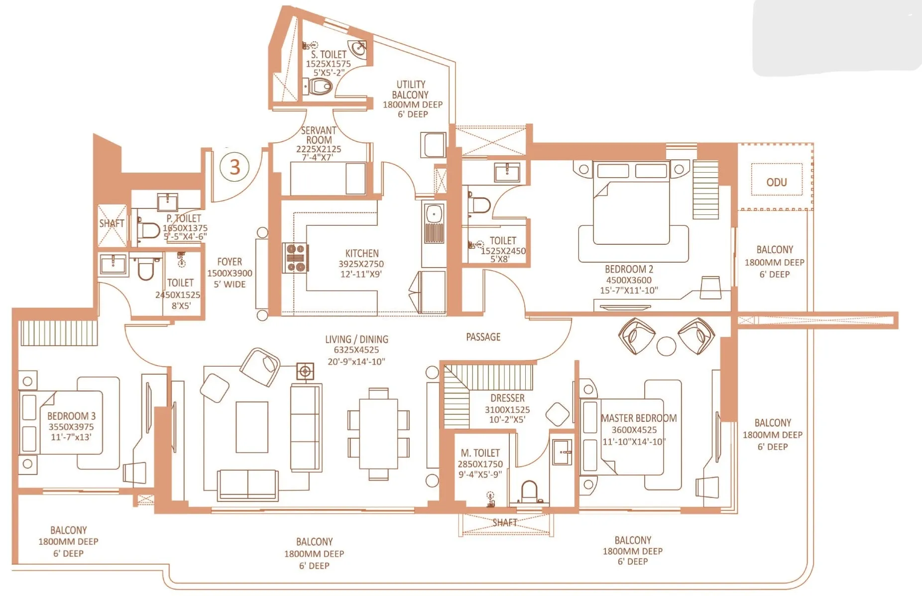 Floor Plan 3 BHK