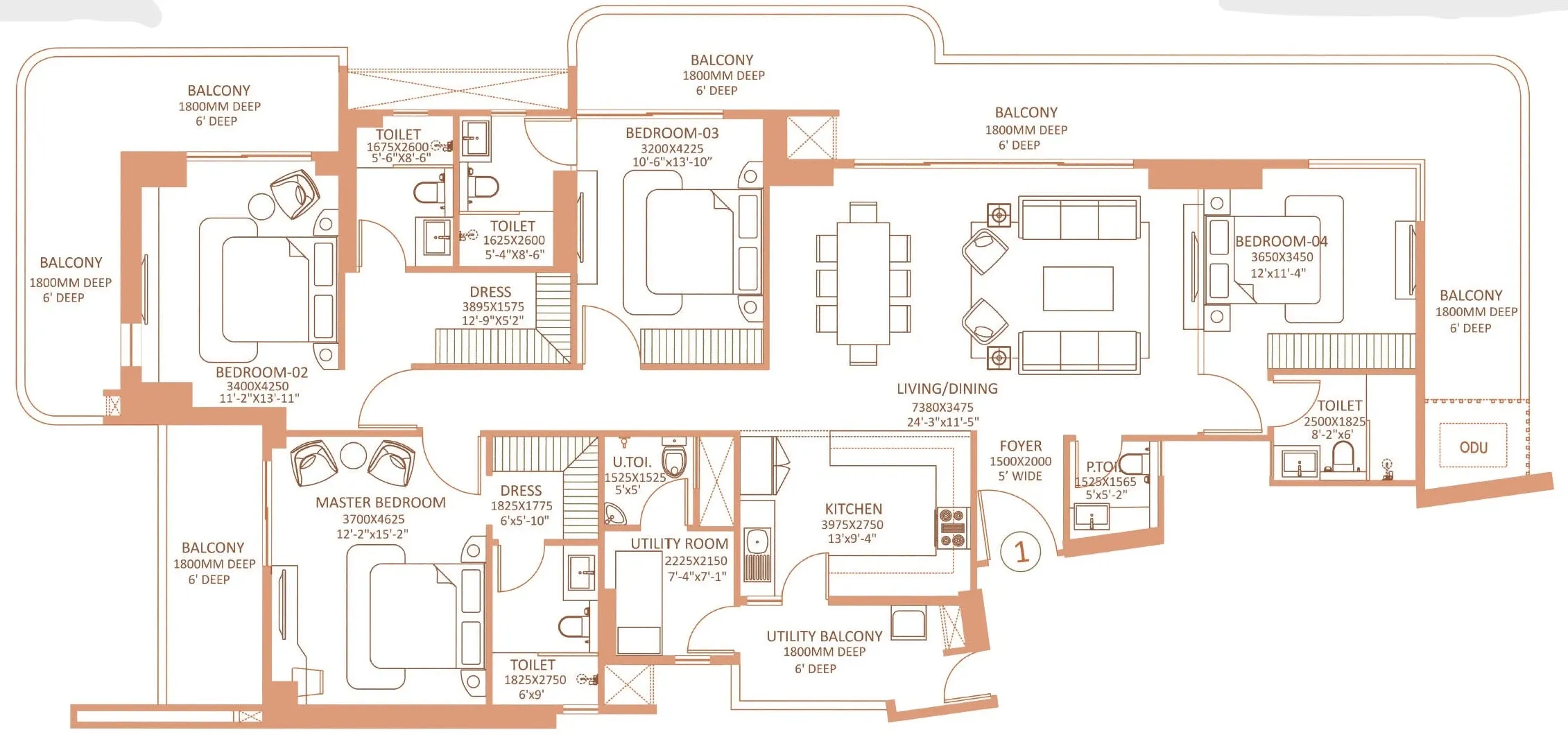 Floor Plan 4 BHK