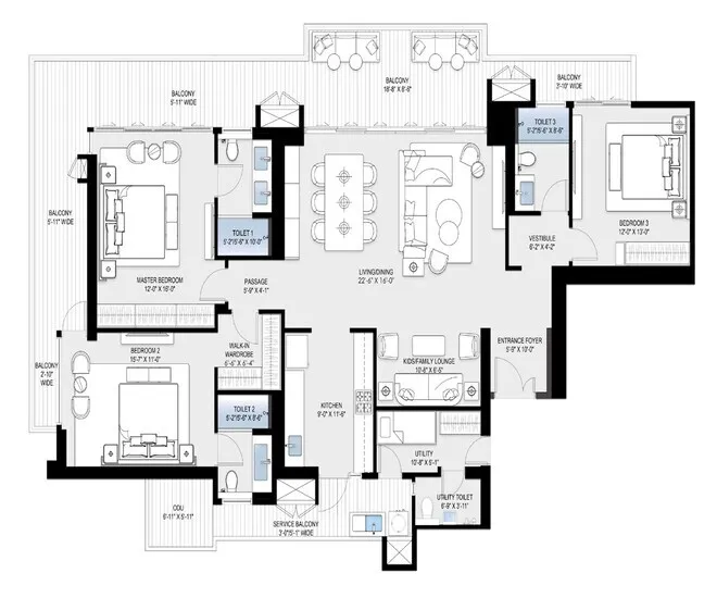 Floor Plan 3 BHK
