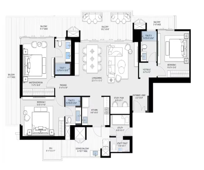 Floor Plan 3 BHK