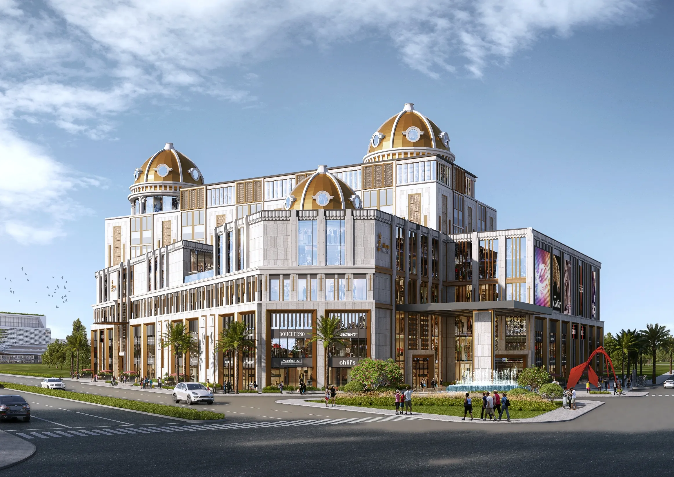 The Dome Centre Sector 29 Gurgaon premium retail commercial project main exterior facade view by iThum World near NH8 and Leisure Valley