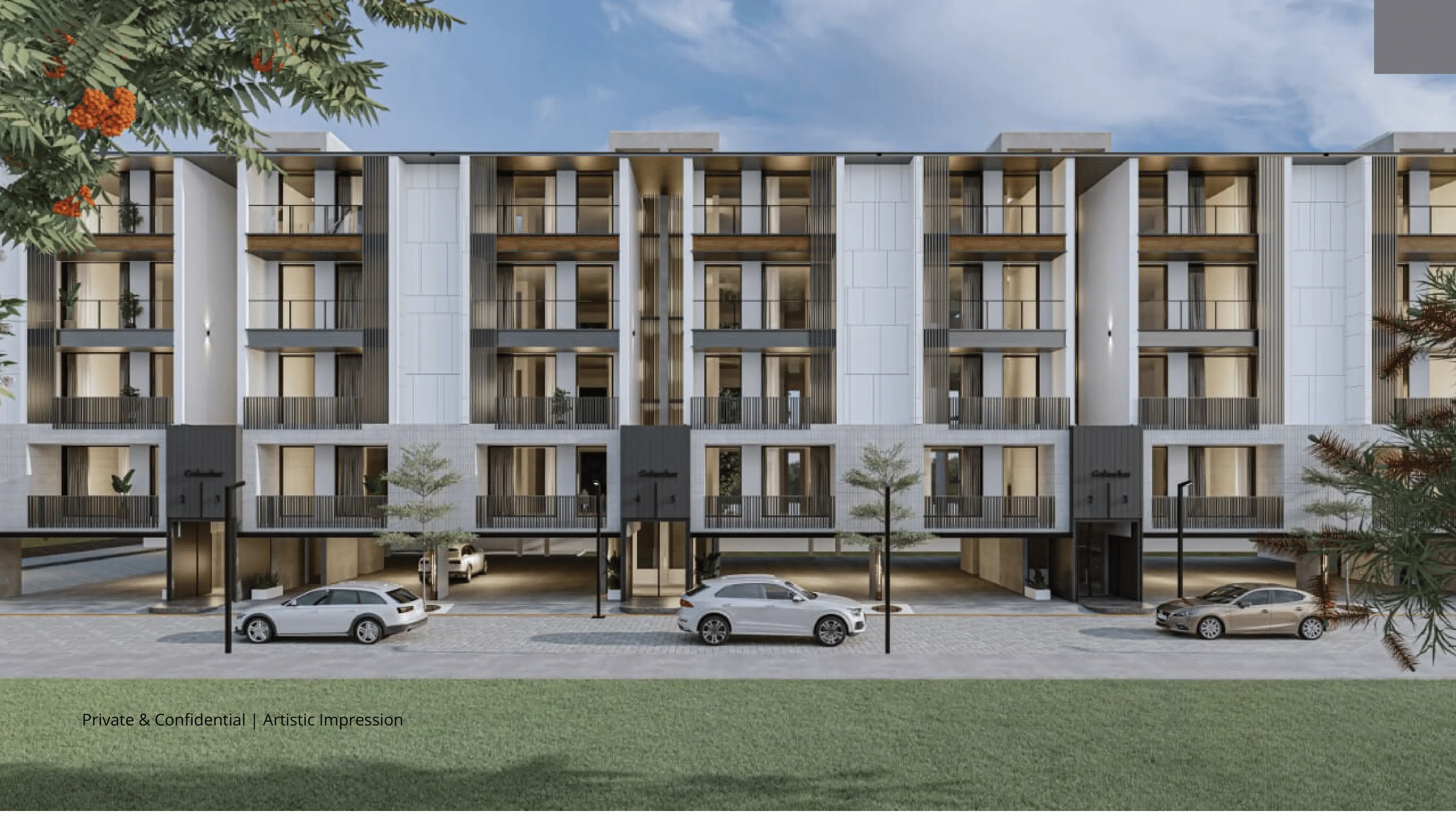 Luxury exterior view of Prime Residences premium residential project with modern architecture, landscaped surroundings, and high-rise towers.